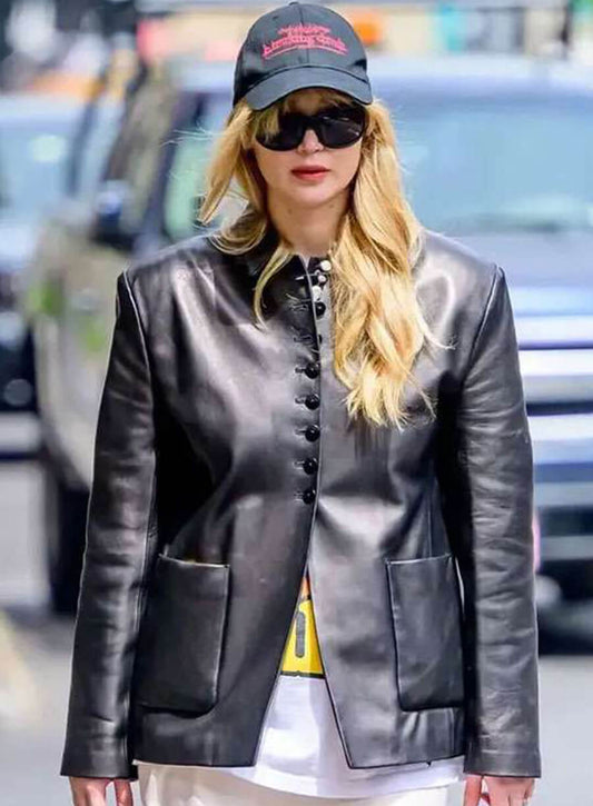 Harpoon Jennifer Lawrence Blazer Inspired Black Leather Jacket