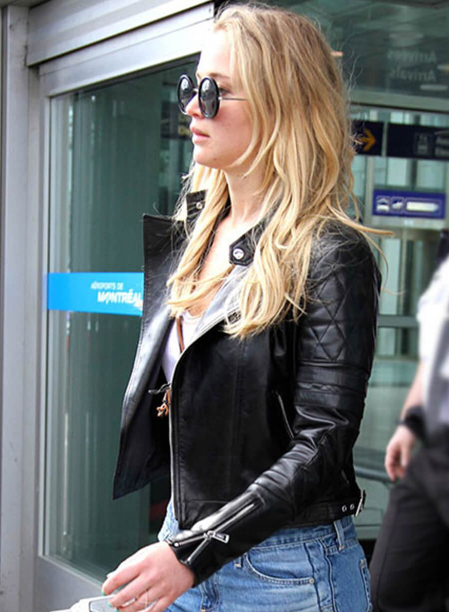 Harpoon Jennifer Lawrence Inspired Black Biker Jacket