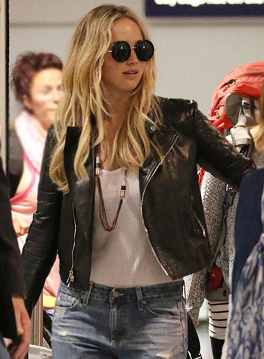 Harpoon Jennifer Lawrence Inspired Black Biker Jacket