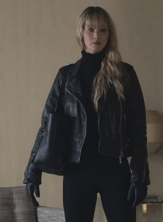 Harpoon Jennifer Lawrence Inspired Black Real Leather Leather Jacket - Red Sparrow Style