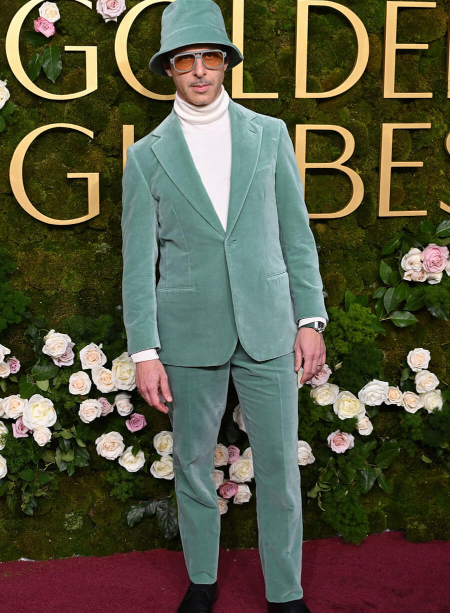 Harpoon Jeremy Strong Inspired Green Velvet Fabric Leather Jacket - Golden Globes 2025 Style