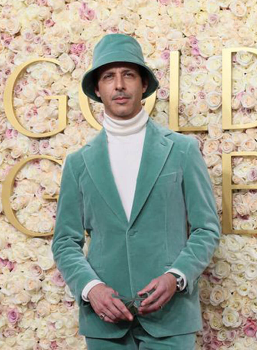 Harpoon Jeremy Strong Inspired Green Velvet Fabric Leather Jacket - Golden Globes 2025 Style