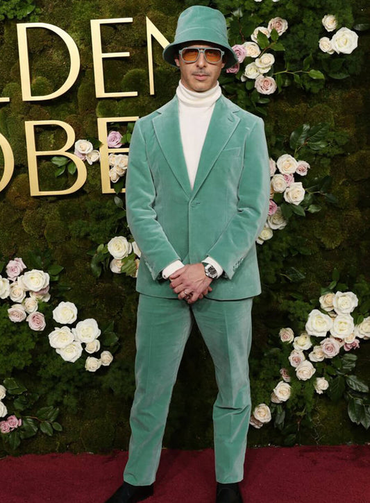 Harpoon Jeremy Strong Inspired Green Velvet Fabric Leather Jacket - Golden Globes 2025 Style