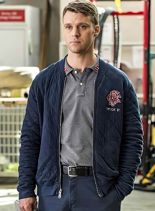 Harpoon Jesse Spencer Chicago Fire Inspired Blue Polyestar Fabric Leather Jacket