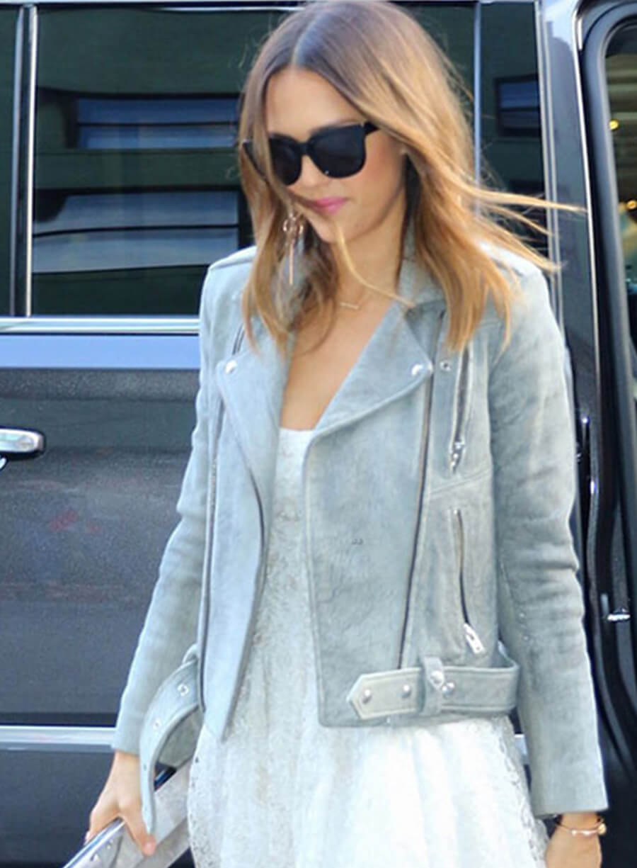 Harpoon Jessica Alba Inspired Grey Leather Jacket