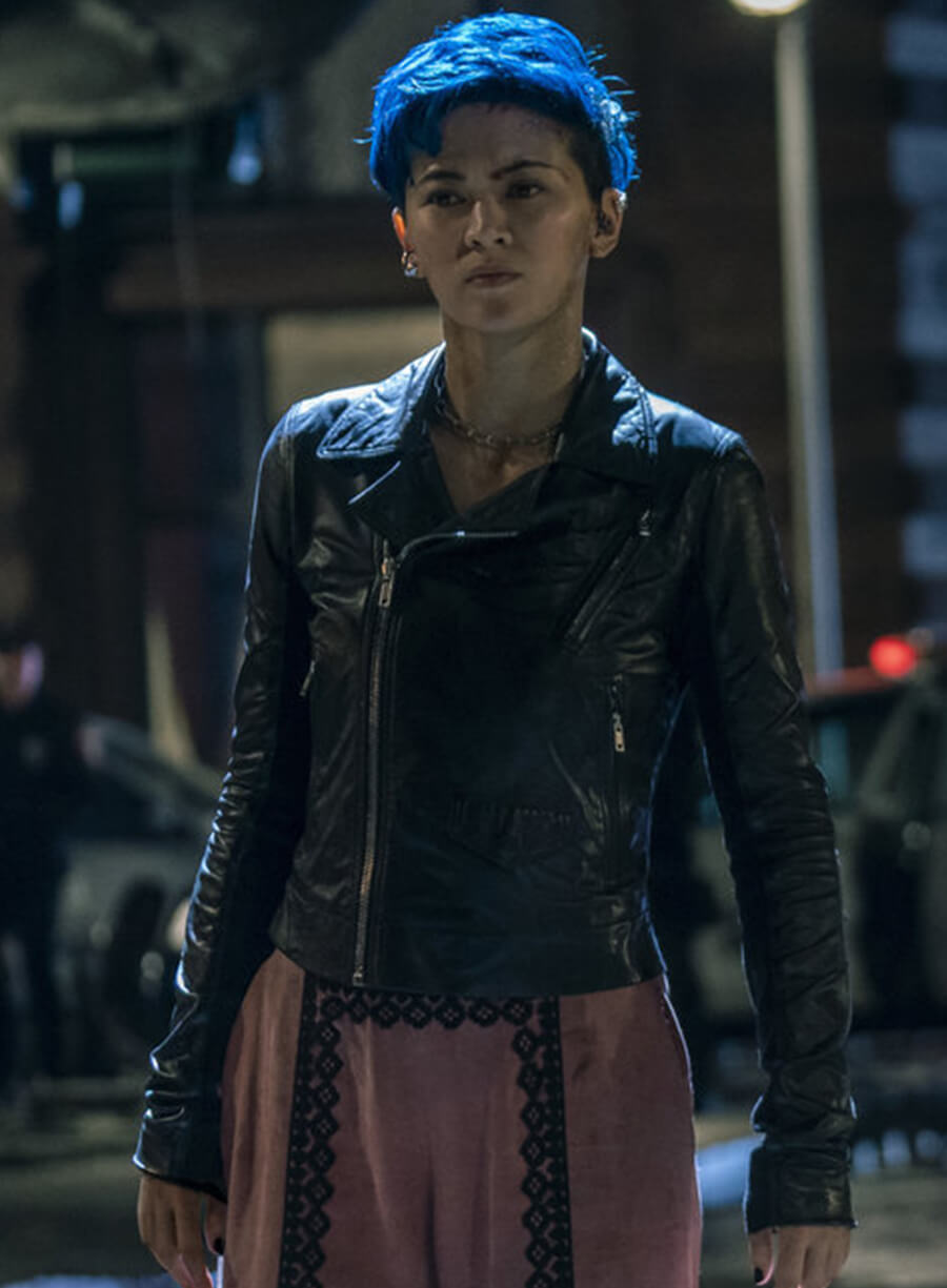 Harpoon Bugs Inspired Black Leather Jacket - The Matrix Resurrections Style