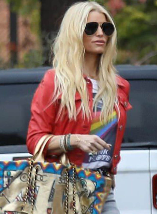 Harpoon Jessica Simpson Inspired Red Real Leather Leather Jacket