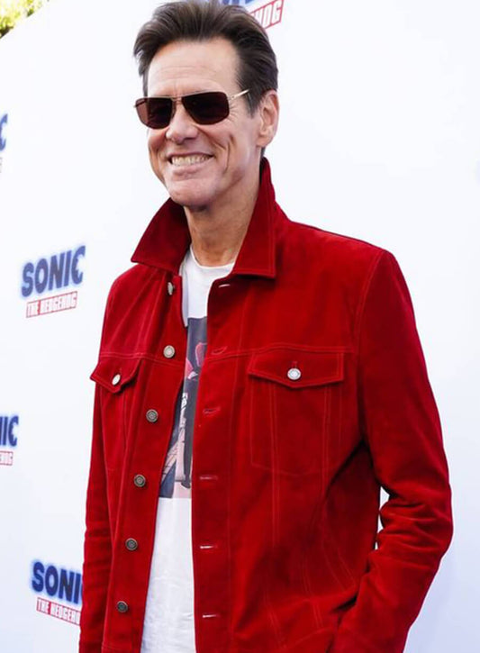 Harpoon Jim Carrey Inspired Red Leather Jacket - Sonic the Hedgehog Style