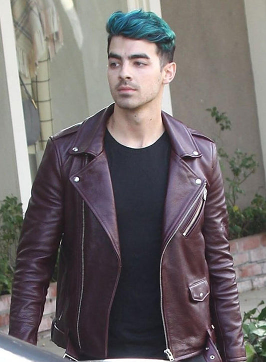 Harpoon Joe Jonas Maroon Inspired Maroon Leather Jacket