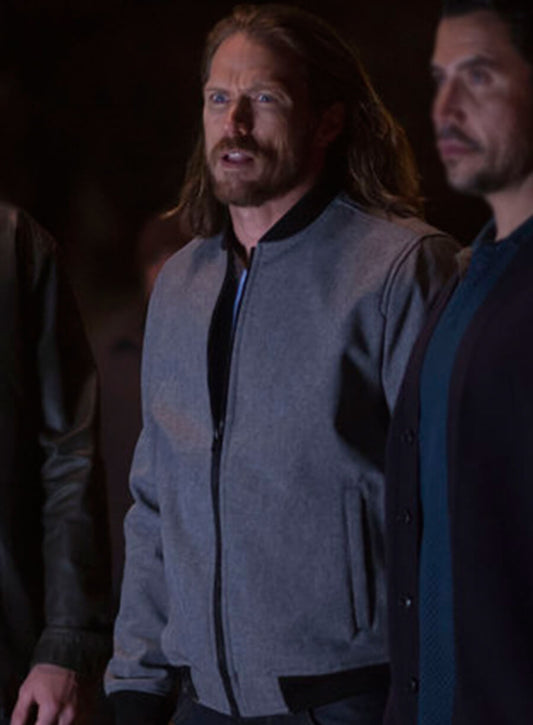 Harpoon Joe Strong Inspired Grey Wool Bomber Jacket - Midnight Texas Style