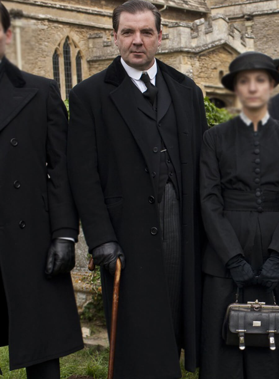 Harpoon John Bates Inspired Black Wool Fabric Coat - Downton Abbey Style