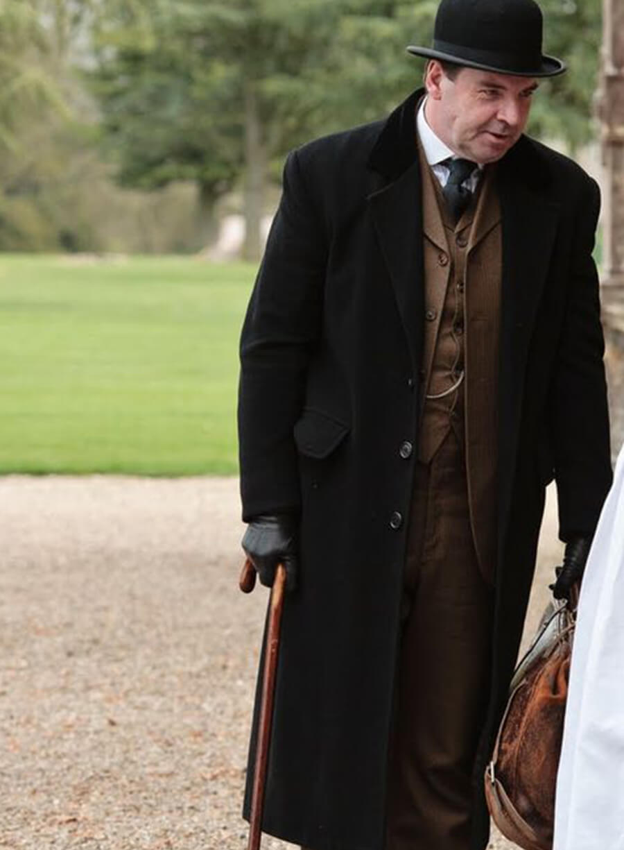 Harpoon John Bates Inspired Black Wool Fabric Coat - Downton Abbey Style