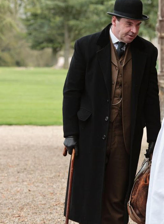 Harpoon John Bates Inspired Black Wool Fabric Coat - Downton Abbey Style