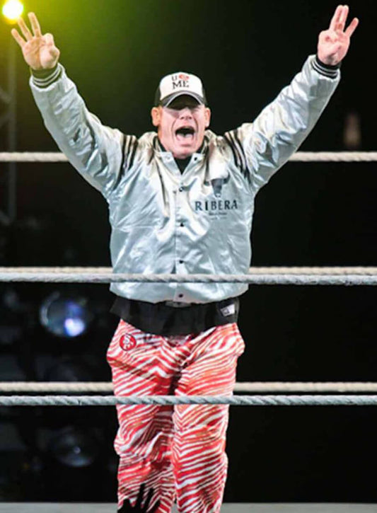 Harpoon John Cena Inspired Silver Satin Fabric Bomber Jacket - Ribera Steakhouse Style