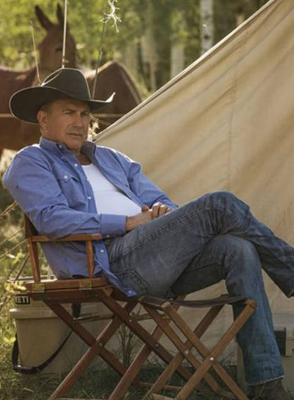 John Dutton Yellowstone Blue Cotton Shirt