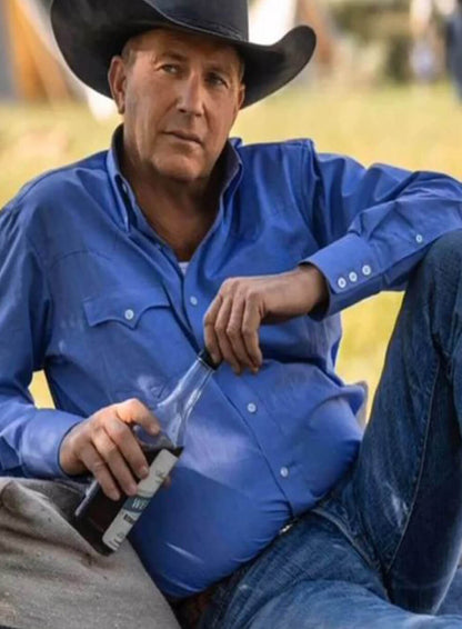 John Dutton Yellowstone Blue Cotton Shirt