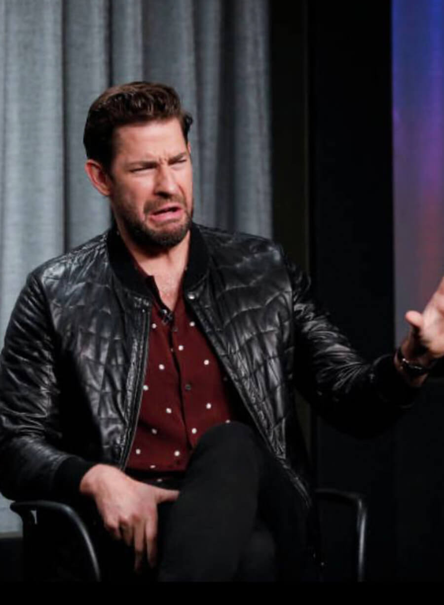 Harpoon John Krasinsk Puffer Inspired Black Parachute Fabric Leather Jacket - John Krasinski Style