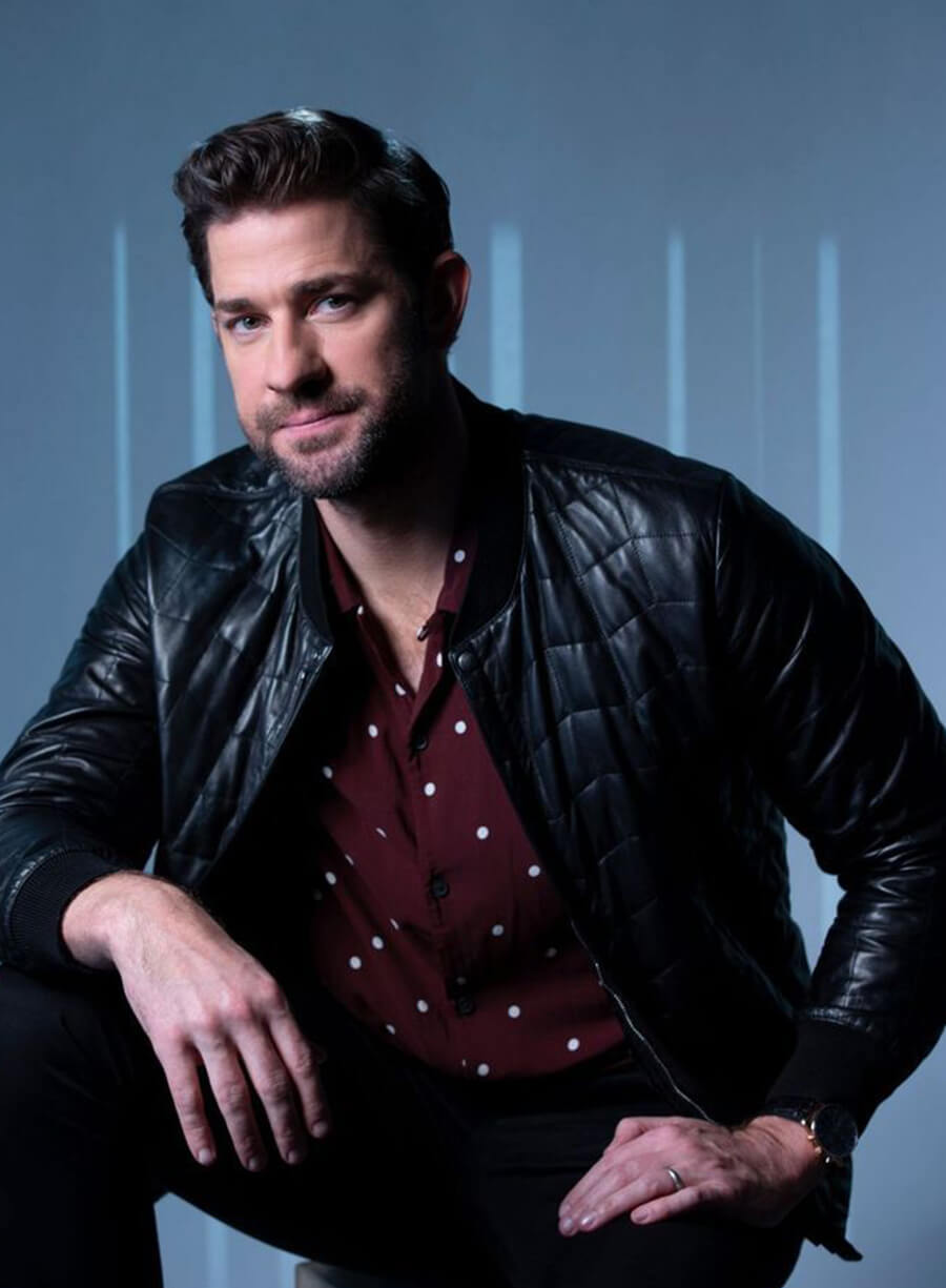 Harpoon John Krasinsk Puffer Inspired Black Parachute Fabric Leather Jacket - John Krasinski Style