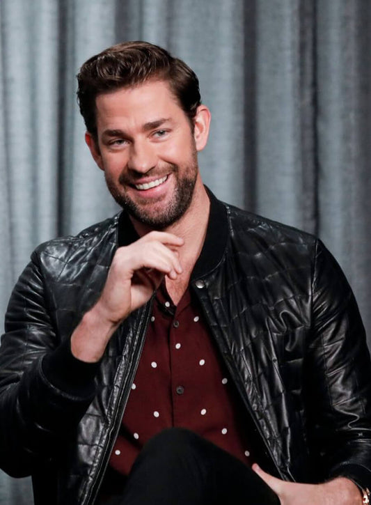Harpoon John Krasinsk Puffer Inspired Black Parachute Fabric Leather Jacket - John Krasinski Style