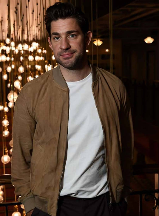 Harpoon John Krasinski Inspired Brown Suede Leather Leather Jacket - A Quiet Place Style