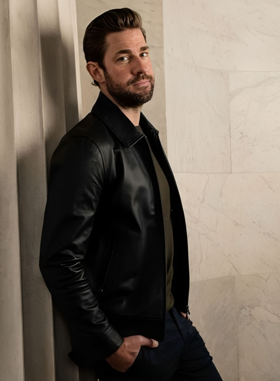 Harpoon John Krasinski Inspired Black Real Leather Leather Jacket