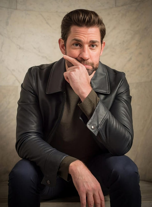 Harpoon John Krasinski Inspired Black Real Leather Leather Jacket