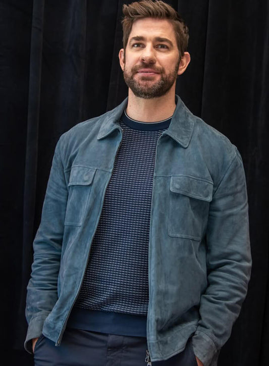 Harpoon John Krasinski Suede Inspired Blue Leather Jacket