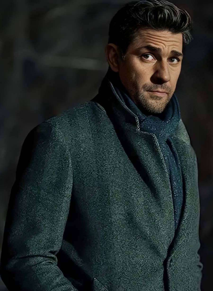 Harpoon John Krasinski Inspired Grey Wool Fabric Coat - Tom Clancy's Jack Ryan Style