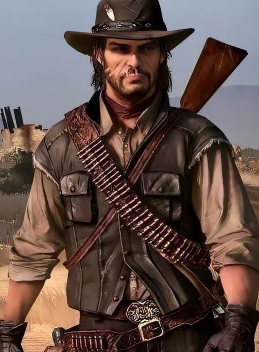 Harpoon John Marston Inspired Black Leather Jacket - Red Dead Redemption 1 Style