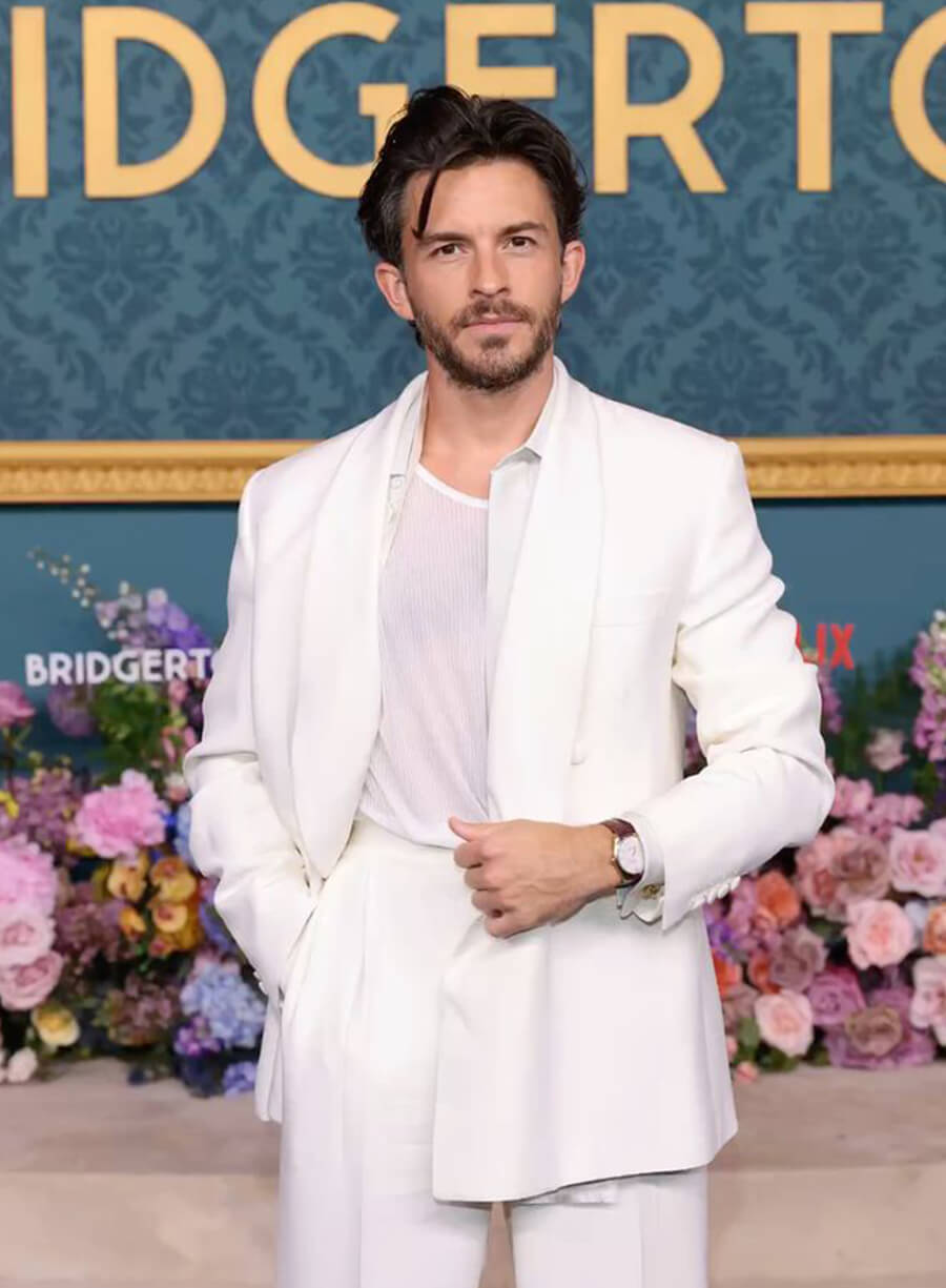 Harpoon Jonathan Bailey Inspired White Suiting Fabric Leather Jacket