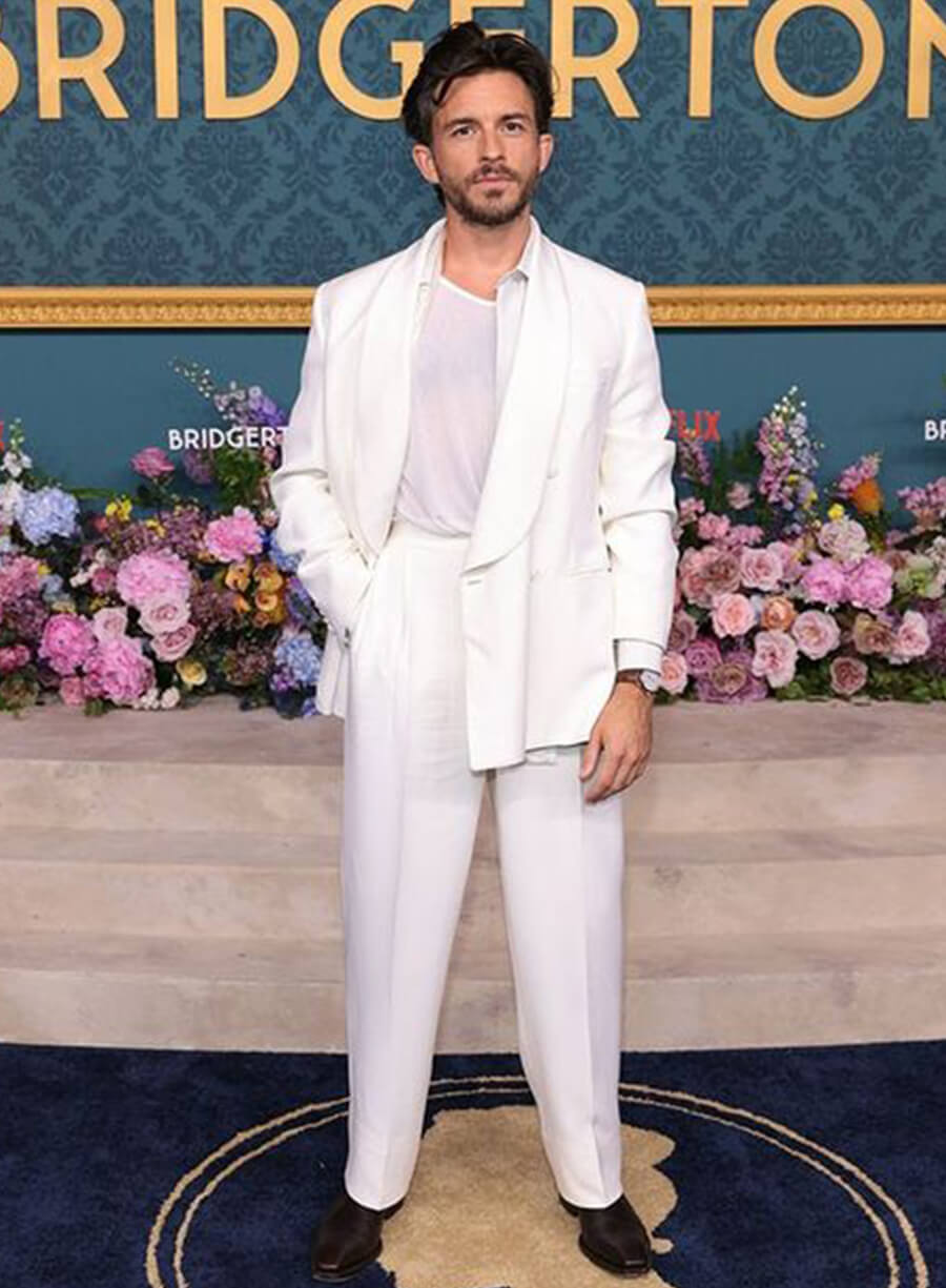 Harpoon Jonathan Bailey Inspired White Suiting Fabric Leather Jacket
