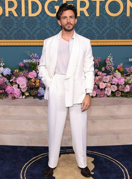 Harpoon Jonathan Bailey Inspired White Suiting Fabric Leather Jacket