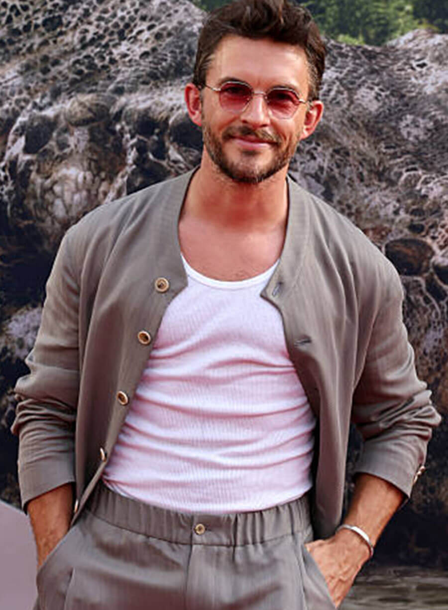 Harpoon Jonathan Bailey Inspired Grey Leather Jacket - Jurassic World Rebirth Premiere Style