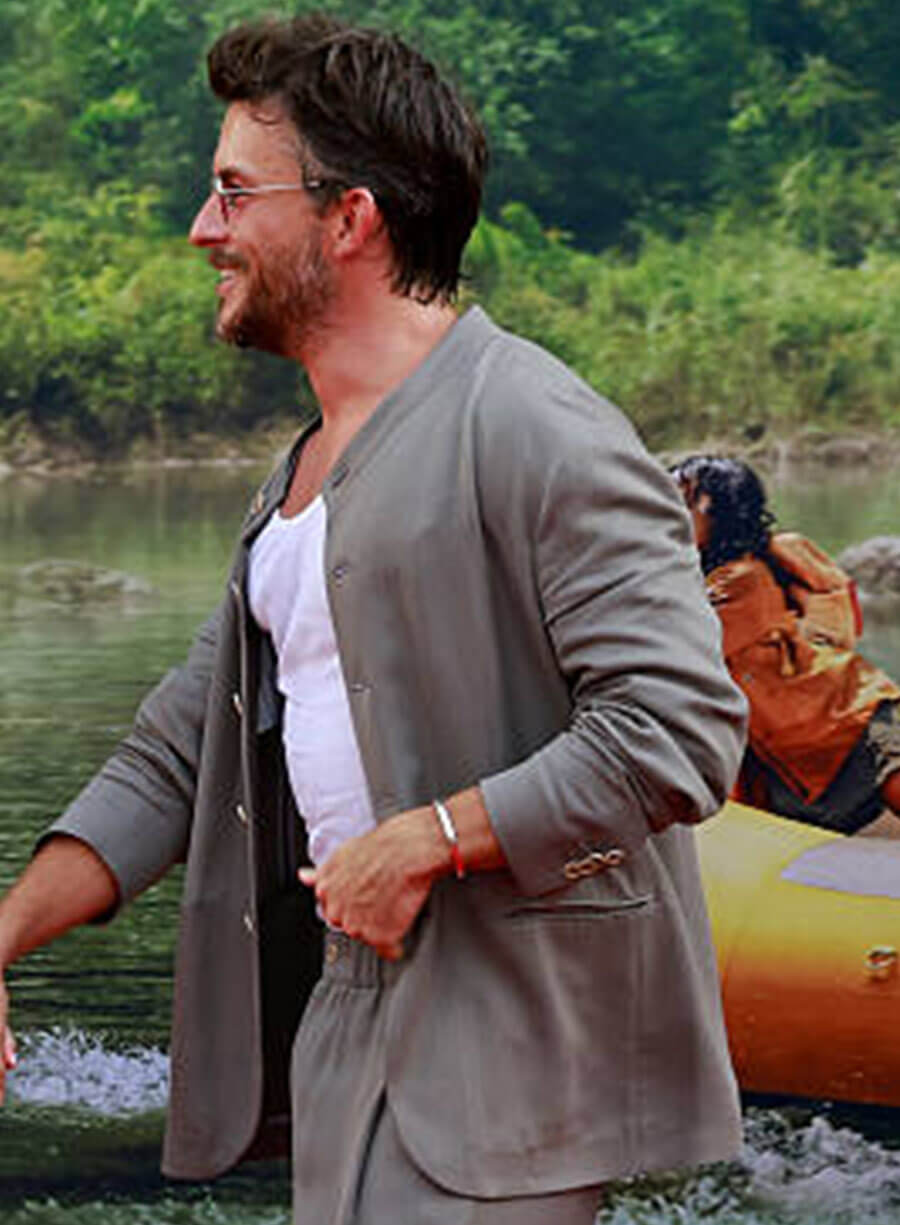 Harpoon Jonathan Bailey Inspired Grey Leather Jacket - Jurassic World Rebirth Premiere Style