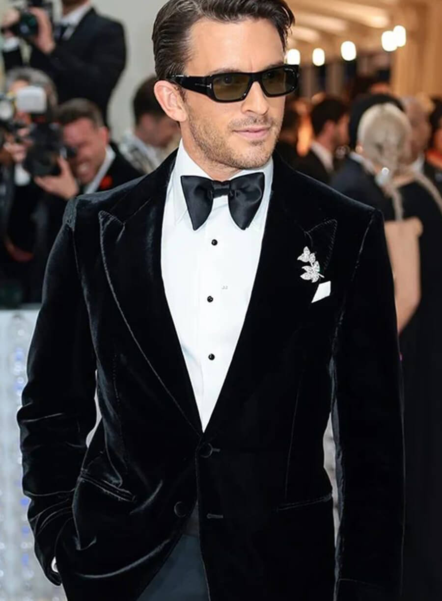 Harpoon Jonathan Bailey Met Gala Velvet Blazer Inspired Black Velvet Leather Jacket