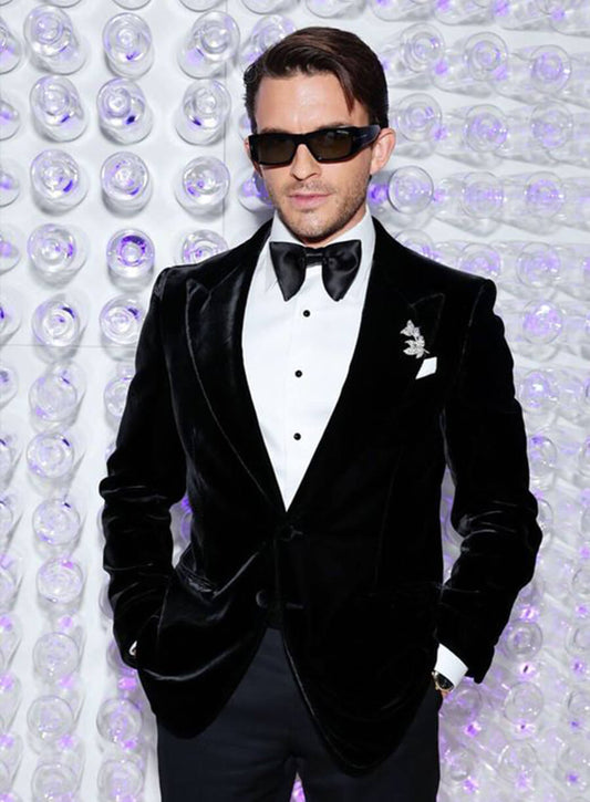 Harpoon Jonathan Bailey Met Gala Velvet Blazer Inspired Black Velvet Leather Jacket