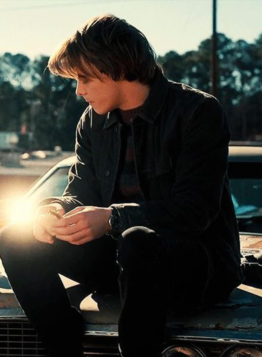 Harpoon Jonathan Byers Inspired Black Denim Fabric Denim Jacket - Stranger Things Style