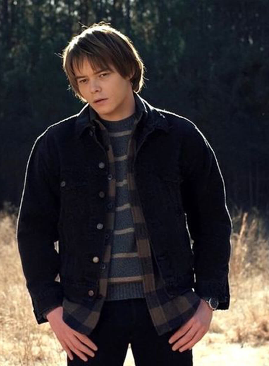 Harpoon Jonathan Byers Inspired Black Denim Fabric Denim Jacket - Stranger Things Style