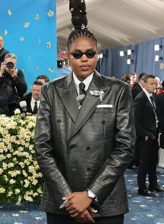 Harpoon Jonquel Jones Inspired Black Real Leather Leather Jacket - Met Gala 2025 Style