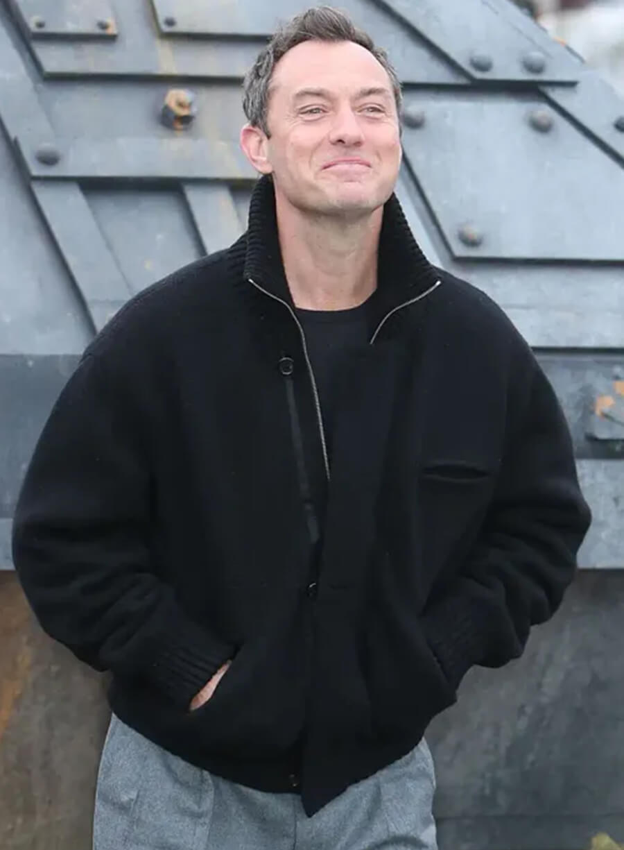 Harpoon Jude Law Inspired Black Wool Jacket - Star Wars: Skeleton Crew Premiere Style