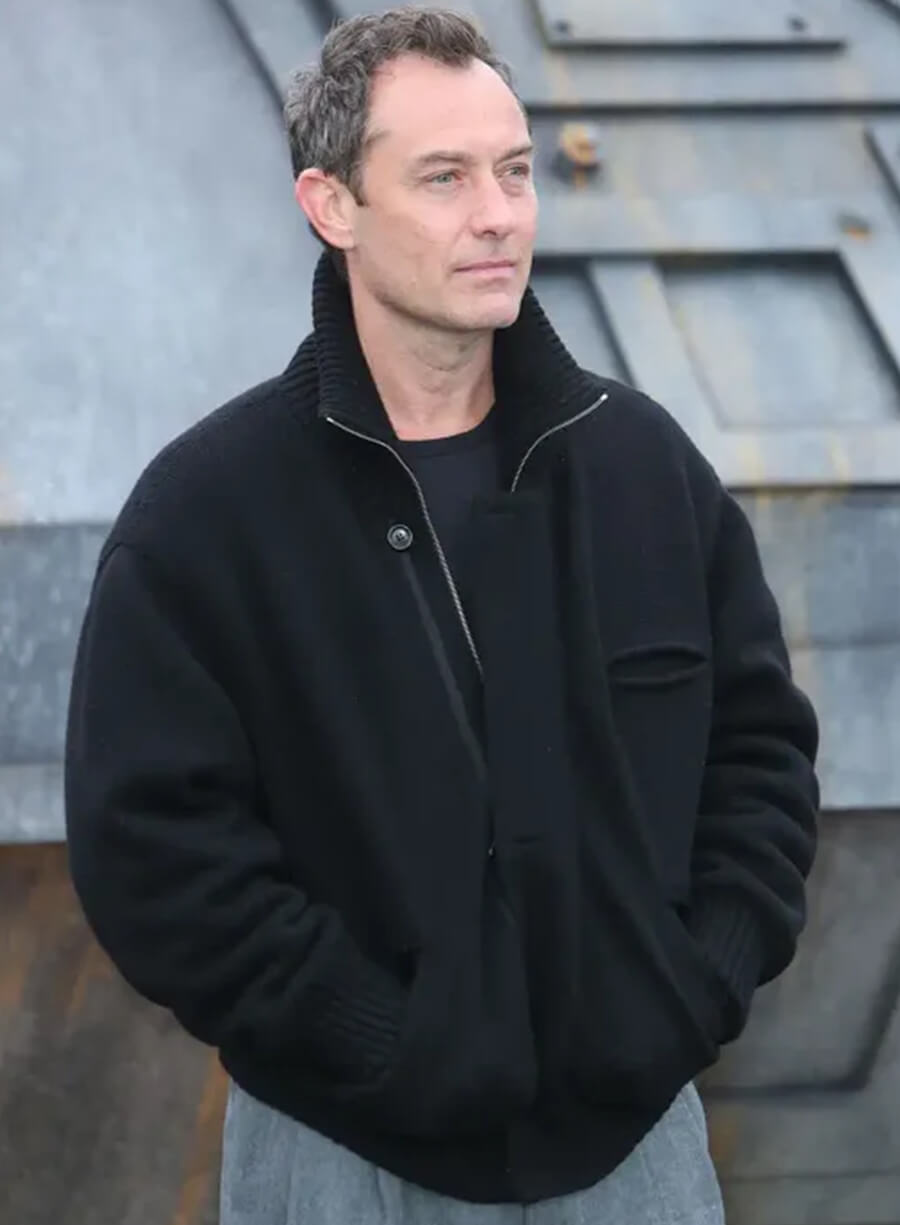 Harpoon Jude Law Inspired Black Wool Jacket - Star Wars: Skeleton Crew Premiere Style