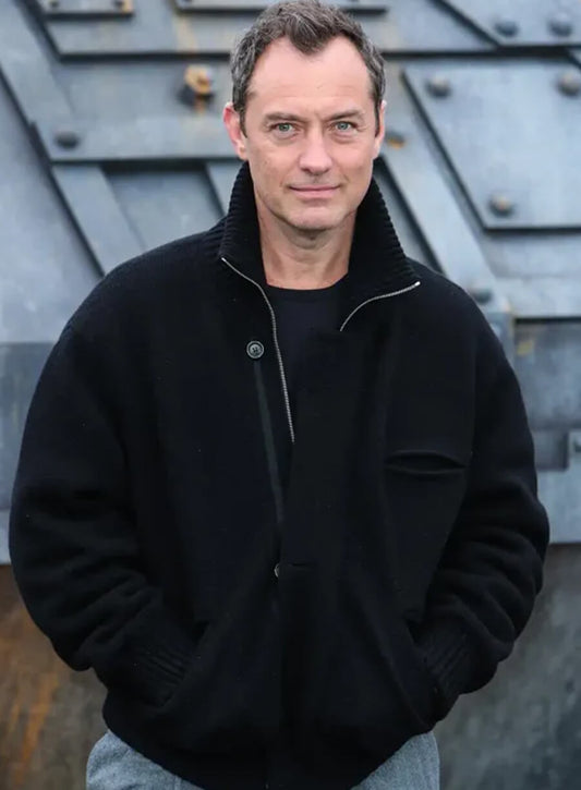Harpoon Jude Law Inspired Black Wool Jacket - Star Wars: Skeleton Crew Premiere Style