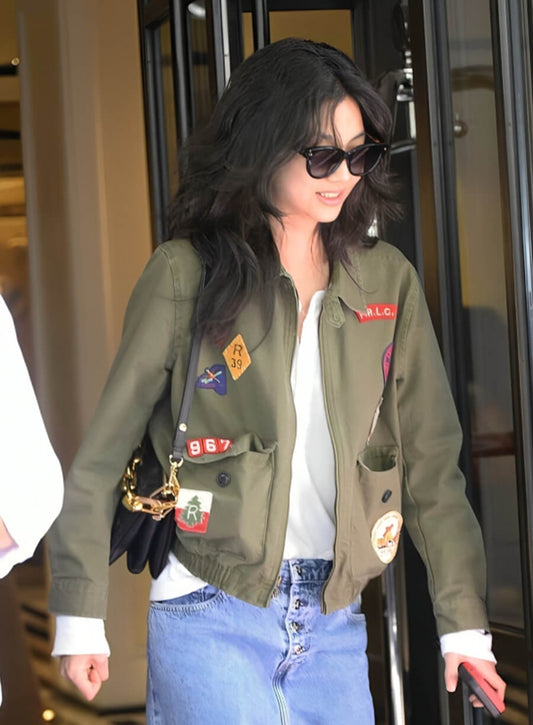 Harpoon Jung Ho-yeon Military Style Inspired Green Cotton Fabric Cotton Jacket