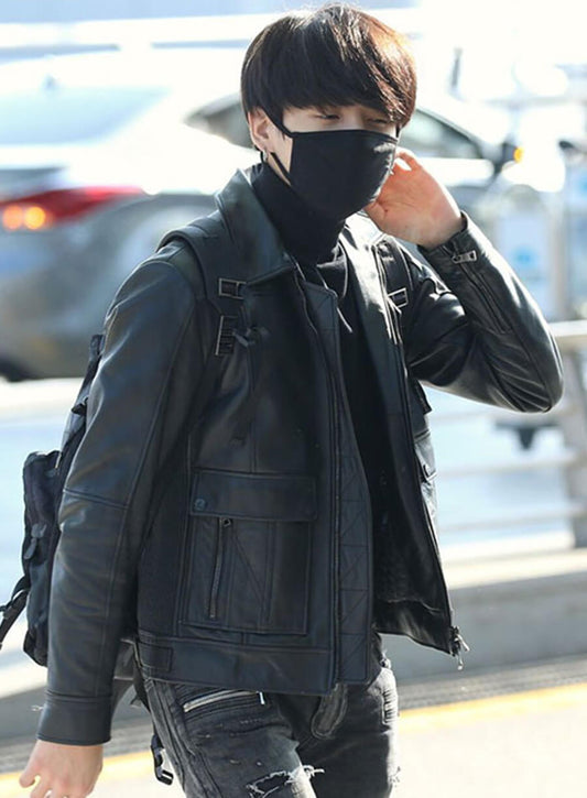 Harpoon Jungkook Inspired Black Leather Jacket