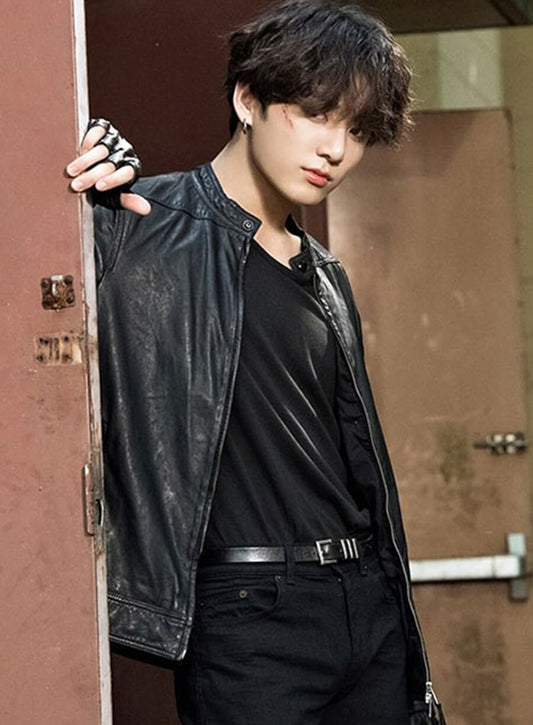 Harpoon Jungkook Inspired Black Leather Jacket
