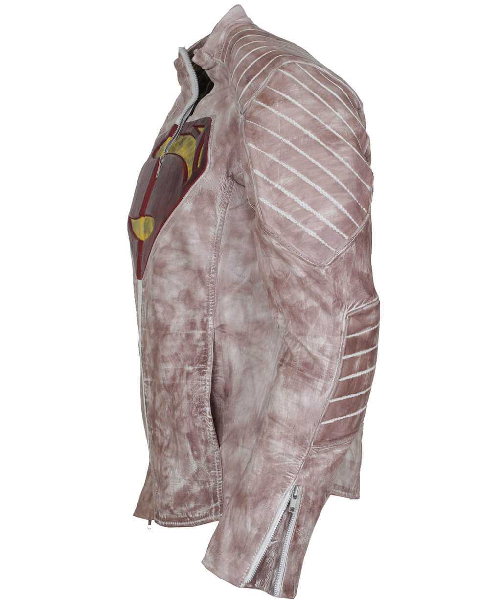 Harpoon Superman Inspired White Waxed Real Leather Leather Jacket - Jusitice League 2017 Style