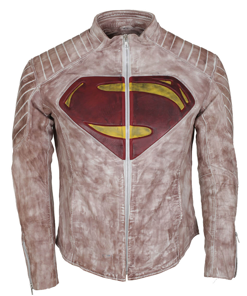Harpoon Superman Inspired White Waxed Real Leather Leather Jacket - Jusitice League 2017 Style