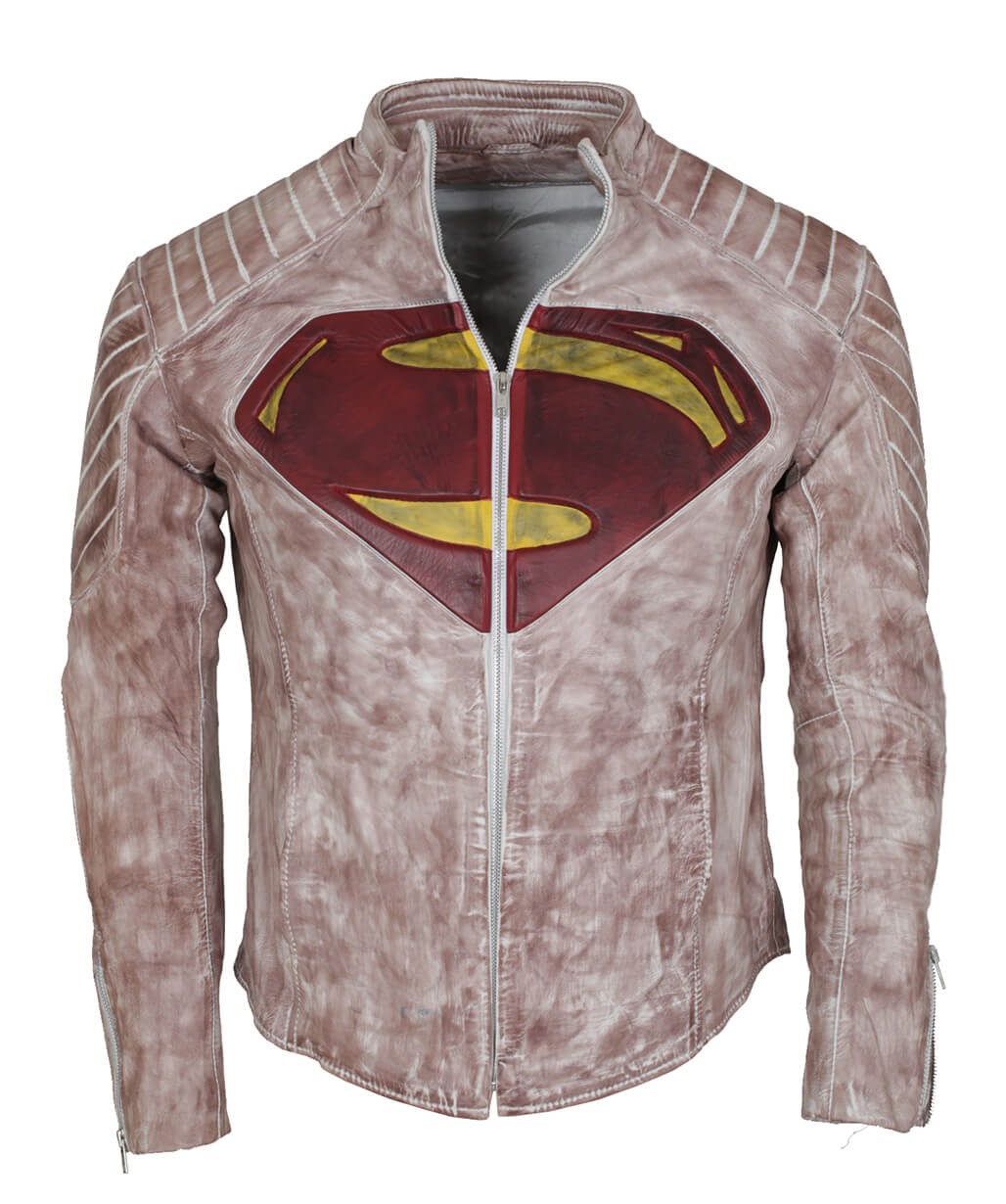 Harpoon Superman Inspired White Waxed Real Leather Leather Jacket - Jusitice League 2017 Style