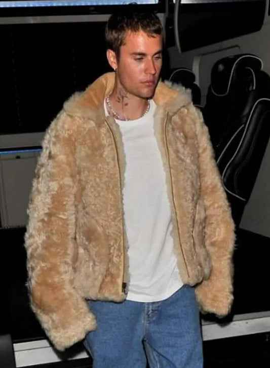Harpoon Justin Bieber Faux Fur Inspired Off White Leather Jacket