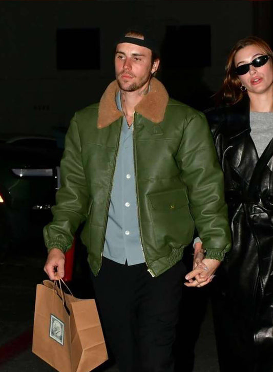 Harpoon Justin Bieber Inspired Green Leather Jacket